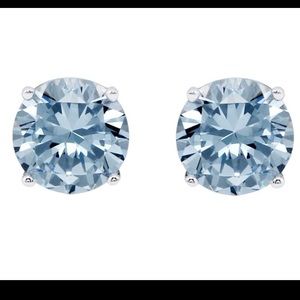 14k White /Yellow Gold Blue Topaz CZ Stud Earrings